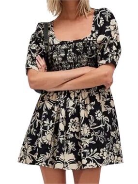Free People Dear Delilah Mini Dress Black Cream Floral Open Back size Small NWOT